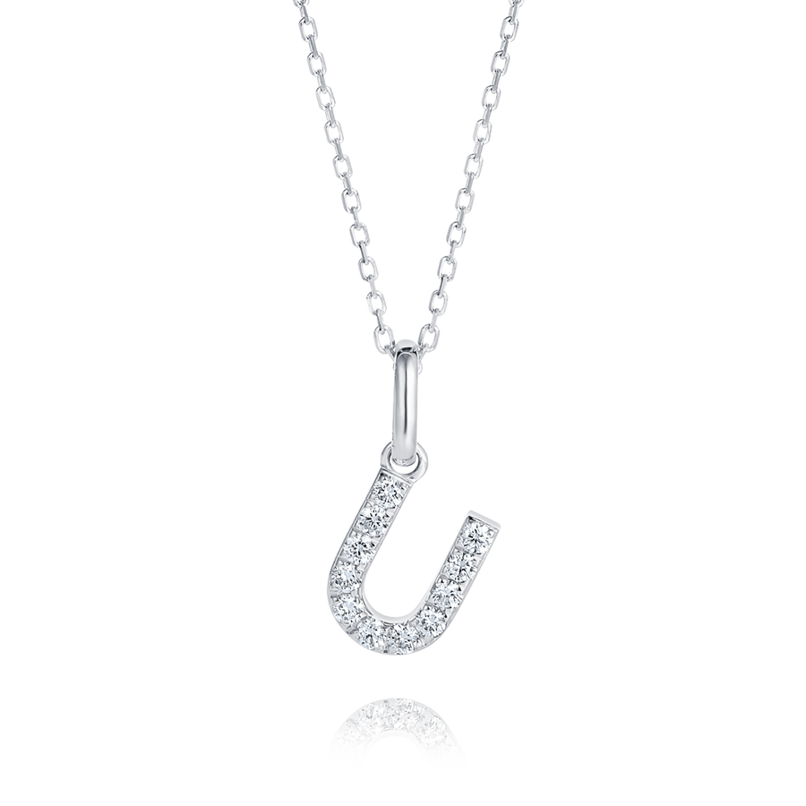 U Letter Natural Diamond Pendant White Gold
