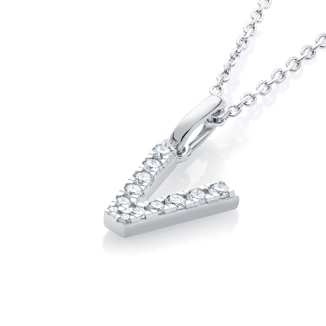 V Letter Natural Diamond Pendant White Gold