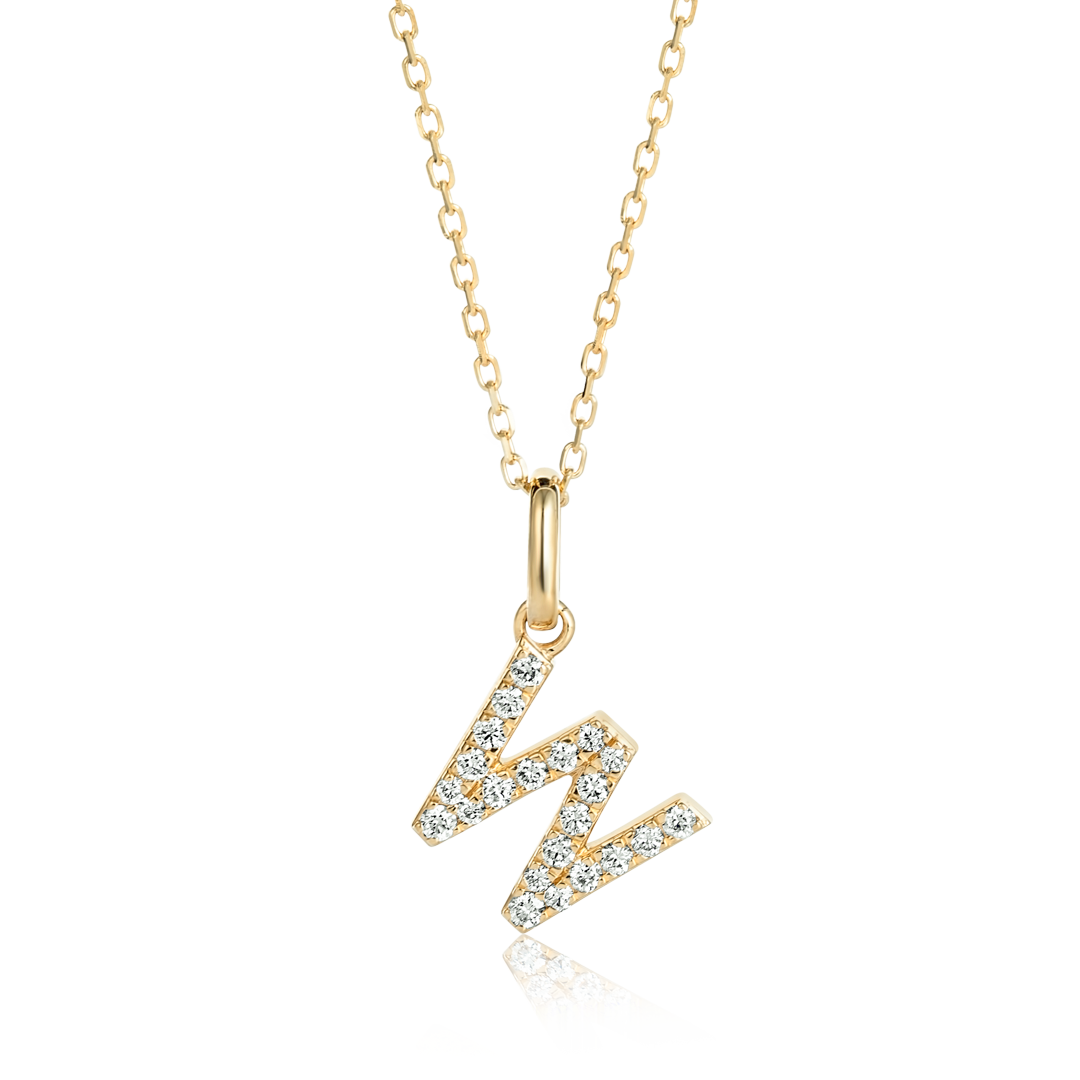 W Letter Natural Diamond Pendant Yellow Gold