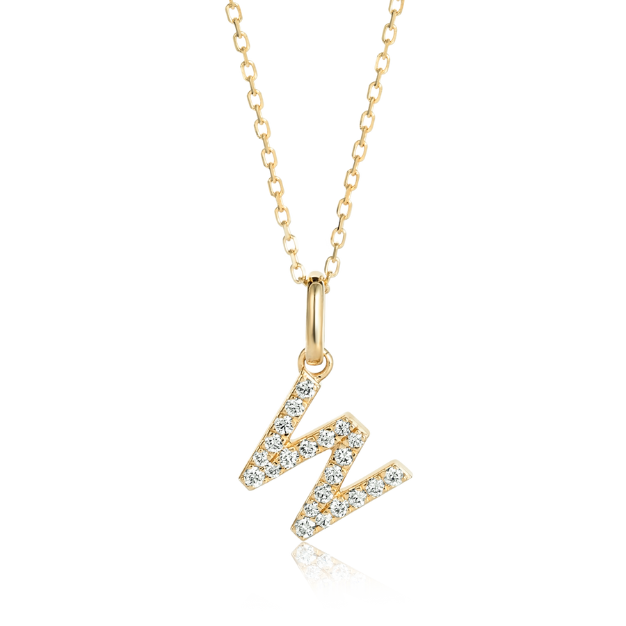 W Letter Natural Diamond Pendant Yellow Gold