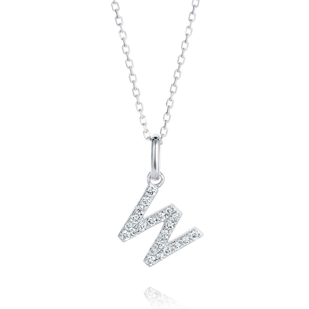 W Letter Natural Diamond Pendant White Gold