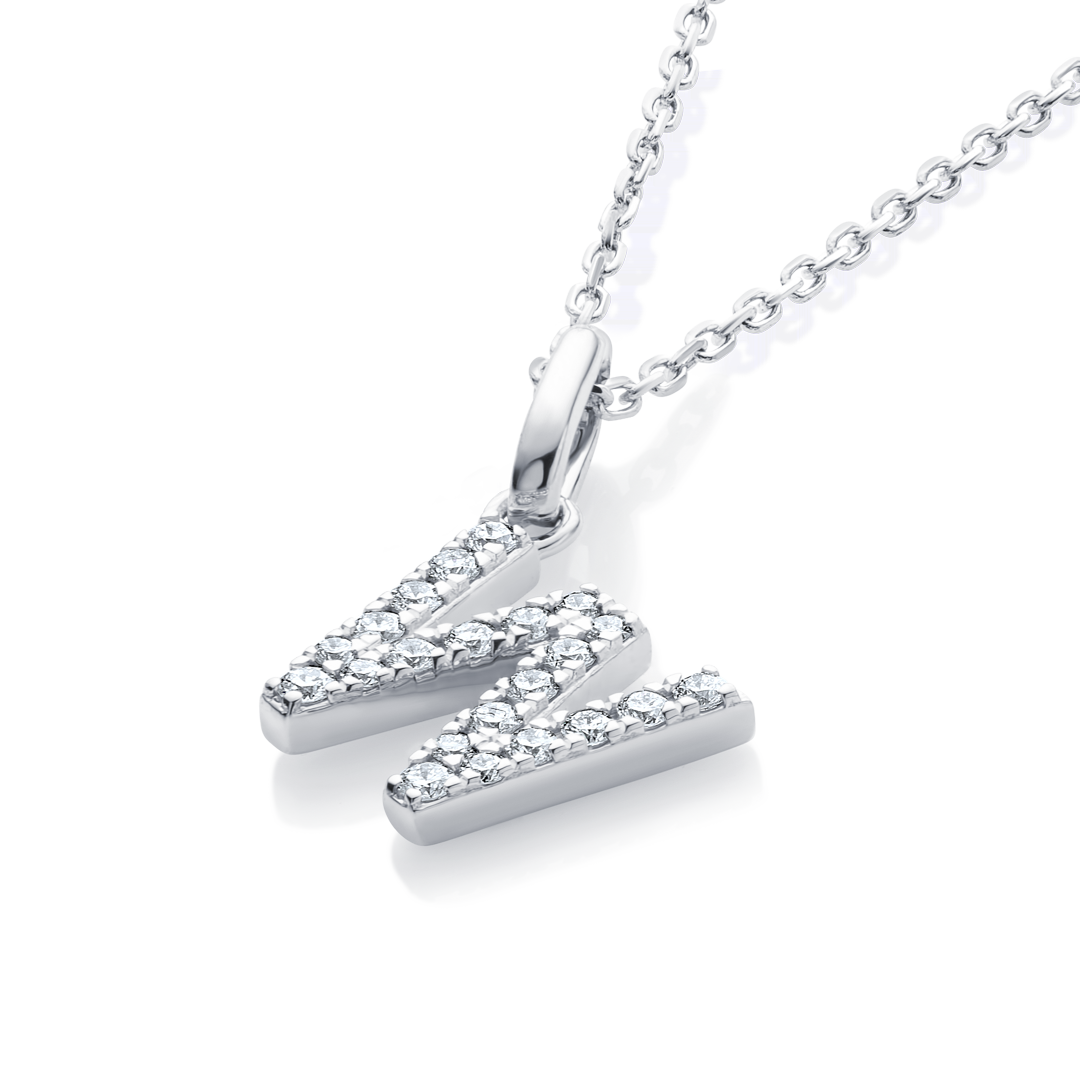 W Letter Natural Diamond Pendant White Gold