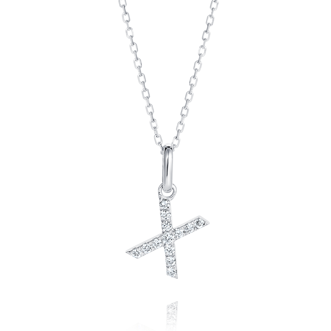 X Letter Natural Diamond Pendant White Gold
