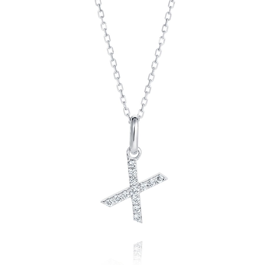 X Letter Natural Diamond Pendant White Gold