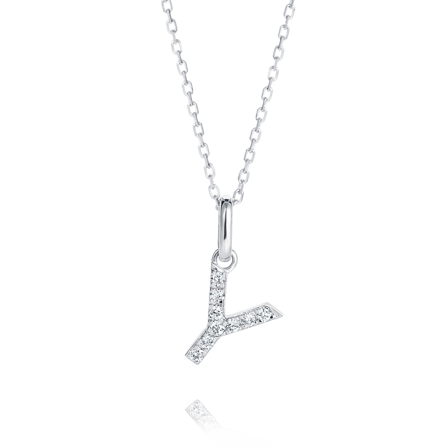 Y Letter Natural Diamond Pendant White Gold