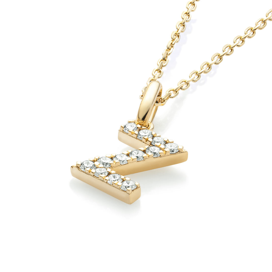Z Letter Natural Diamond Pendant Yellow Gold