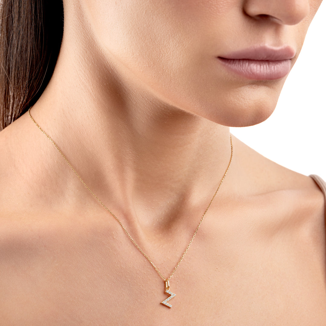Z Letter Natural Diamond Pendant Yellow Gold